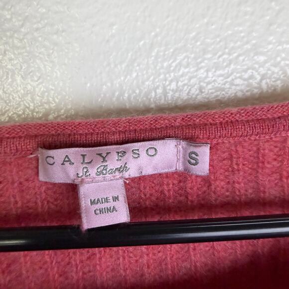 Calypso St Barth Cashmere Sweater Top Womens Small Pink Ribbed Knit 3/4 Sleeve - Picture 3 of 9